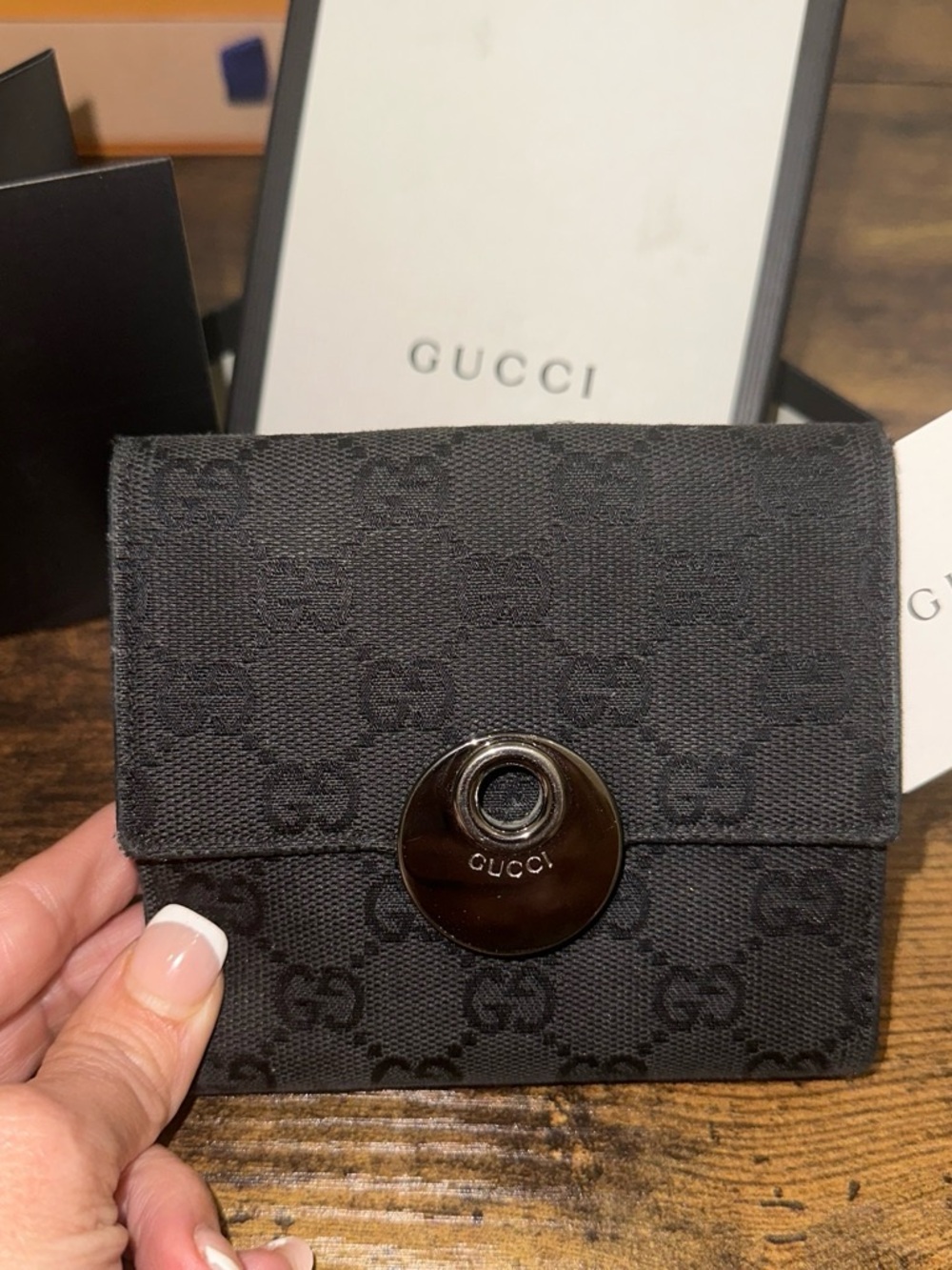 Gucci Black GG Monogram Snap Wallet